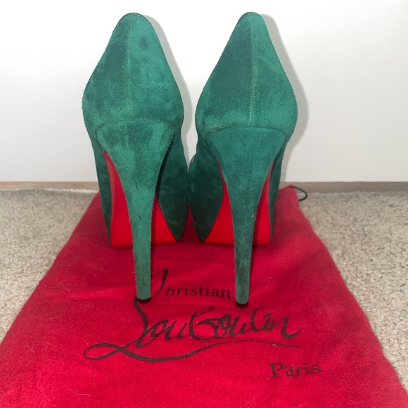 Christian Louboutin Green Lady Peep Toe Suede - Picture 3 of 5